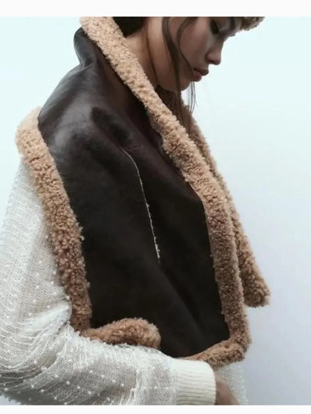 NWT ZARA DOUBLE FACED FAUX SHEARLING LEATHER EFFECT SCARF